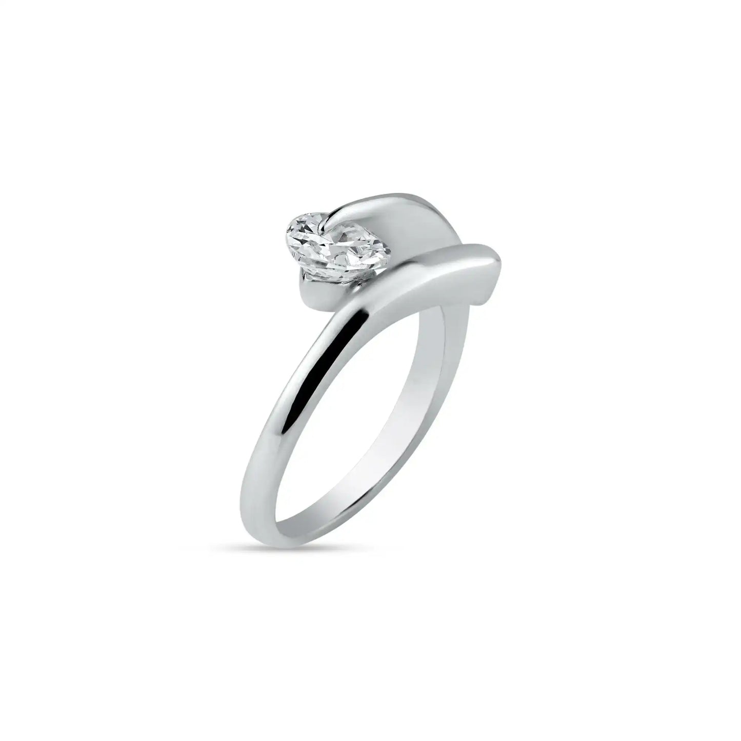 925 Sterling Silver Rhodium Plated Overlapping Heart CZ Ring