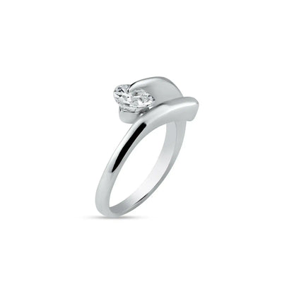 925 Sterling Silver Rhodium Plated Overlapping Heart CZ Ring