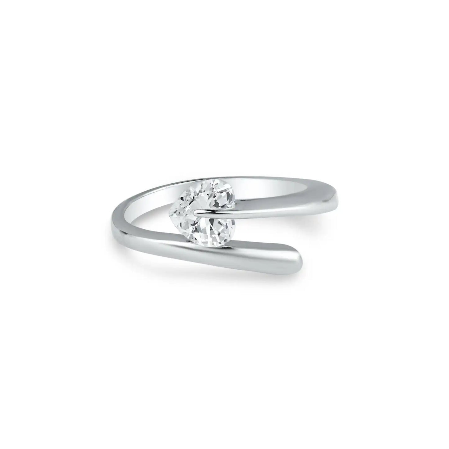 925 Sterling Silver Rhodium Plated Overlapping Heart CZ Ring