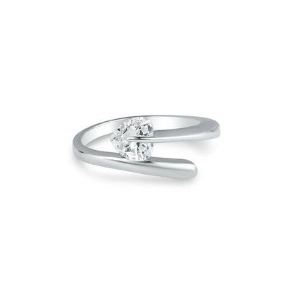 925 Sterling Silver Rhodium Plated Overlapping Heart CZ Ring