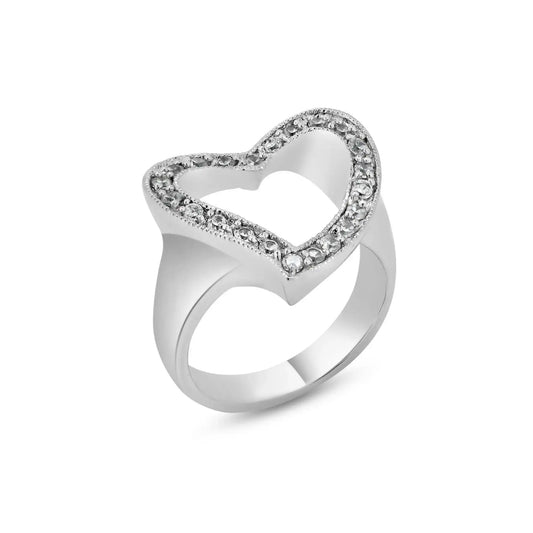 925 Sterling Silver Clearance Rhodium Plated CZ Open Heart Ring