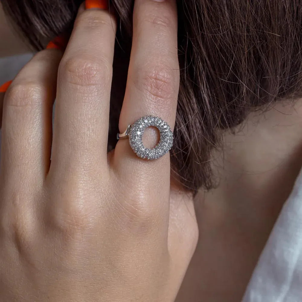 925 Sterling Silver Clearance Rhodium and CZ Open Circle Ring