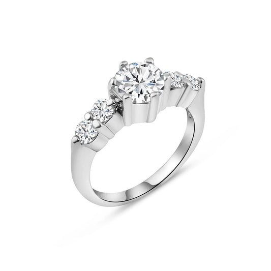925 Sterling Silver Clearance Rhodium Plated 5 Clear Round Stone Set CZ Bridal Ring