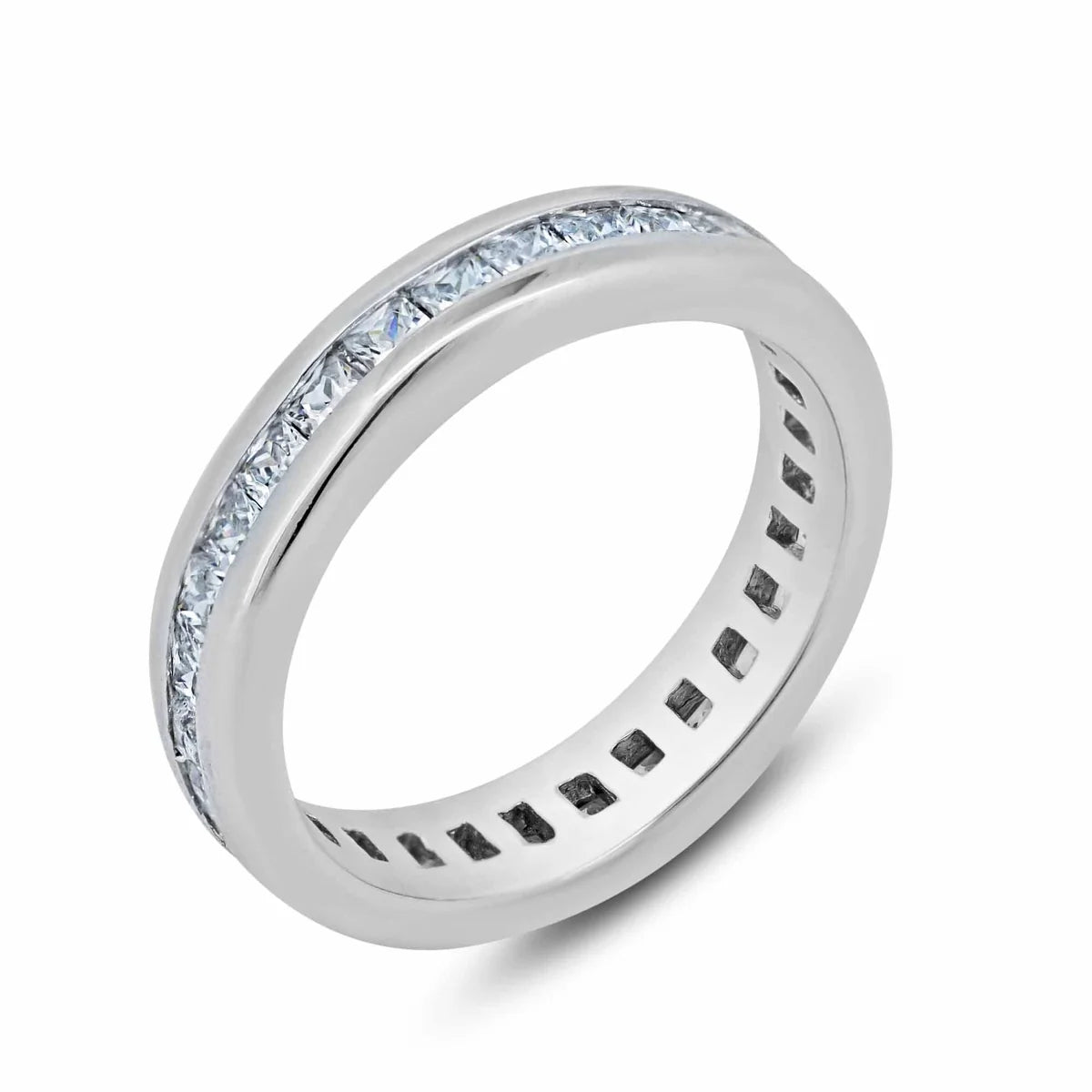 925 Silver Rhodium Plated Channel Set Clear Square CZ Eternity Ring