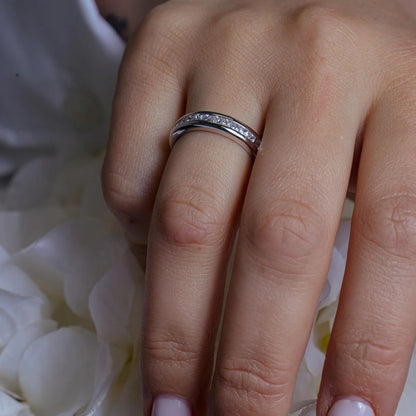 925 Silver Rhodium Plated Channel Set Clear Square CZ Eternity Ring