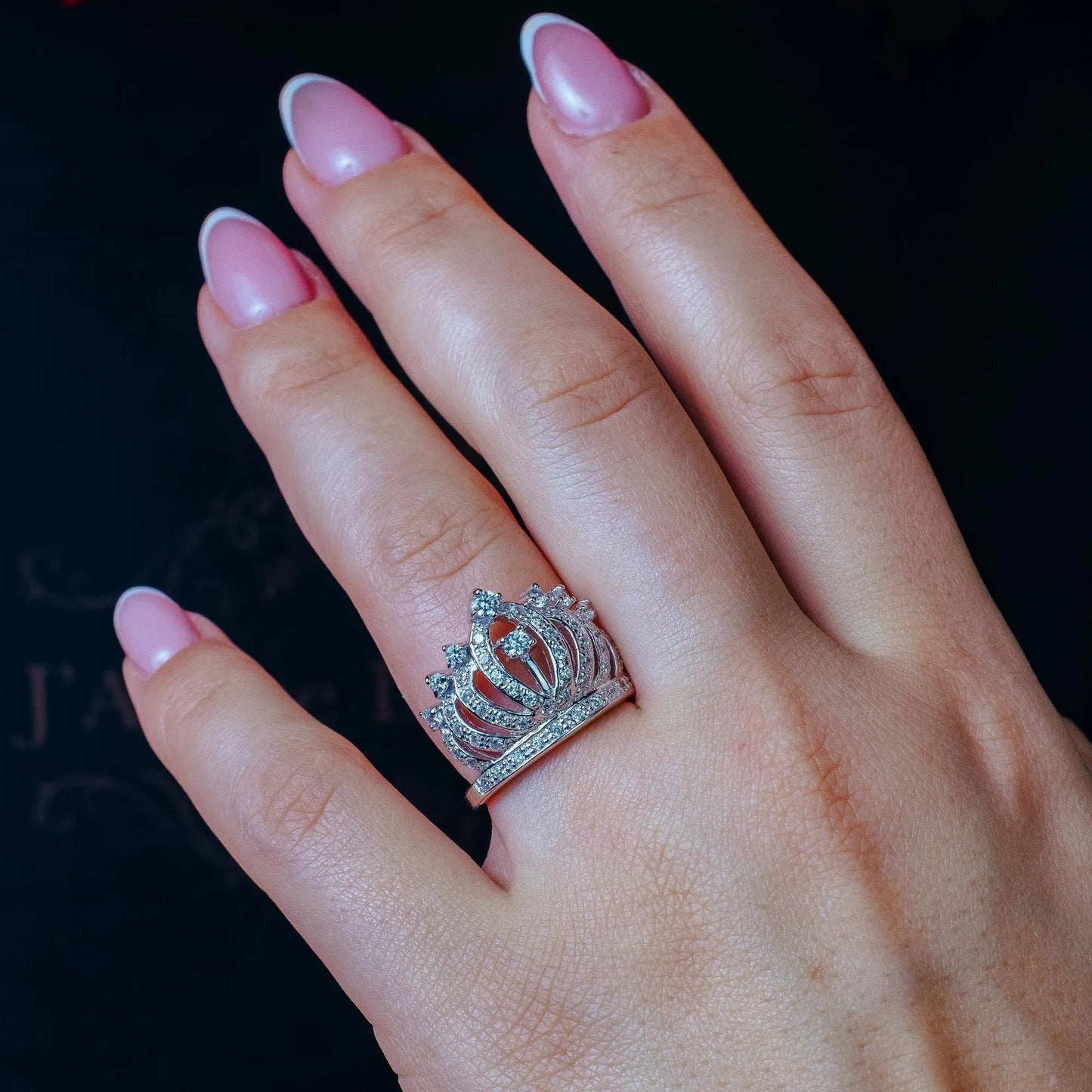925 Sterling Silver Rhodium Plated Clear CZ Crown Ring