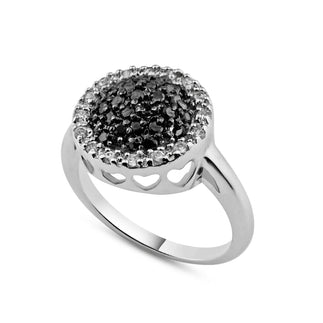 925 Silver Rhodium and Black Rhodium Plated Clear and Black CZ Circle Ring