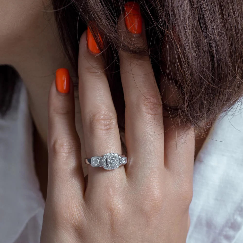 925 Silver Rhodium Plated Clear CZ Bridal Ring