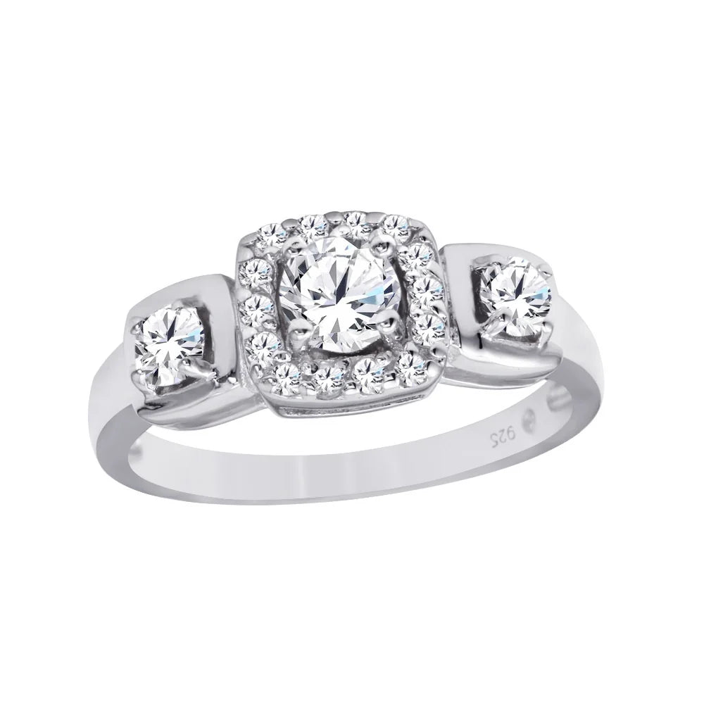 925 Silver Rhodium Plated Clear CZ Bridal Ring