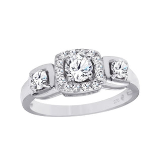 925 Silver Rhodium Plated Clear CZ Bridal Ring