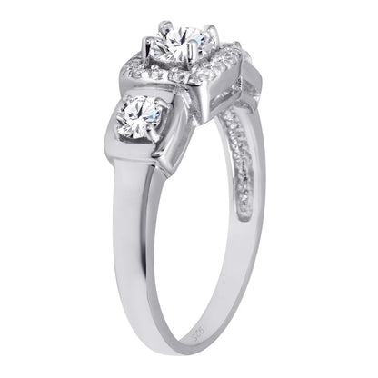 925 Silver Rhodium Plated Clear CZ Bridal Ring