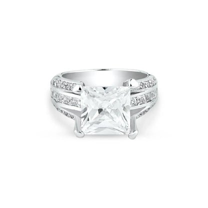 925 Sterling Silver Rhodium Plated Princess Cut CZ Bridal Ring