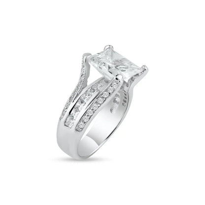 925 Sterling Silver Rhodium Plated Princess Cut CZ Bridal Ring