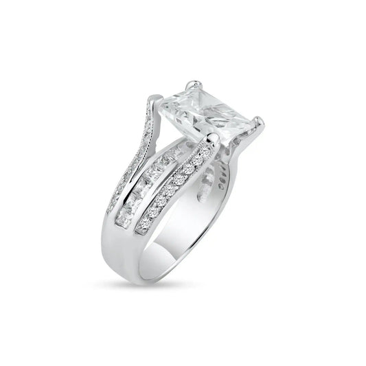 925 Sterling Silver Rhodium Plated Princess Cut CZ Bridal Ring