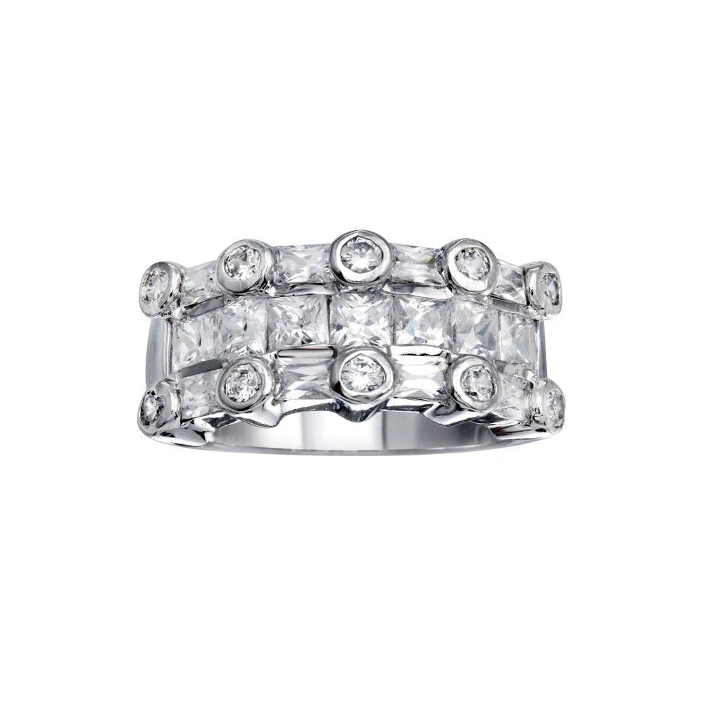 925 Sterling Silver Clearance Rhodium Plated Multi Shaped Clear CZ Ring