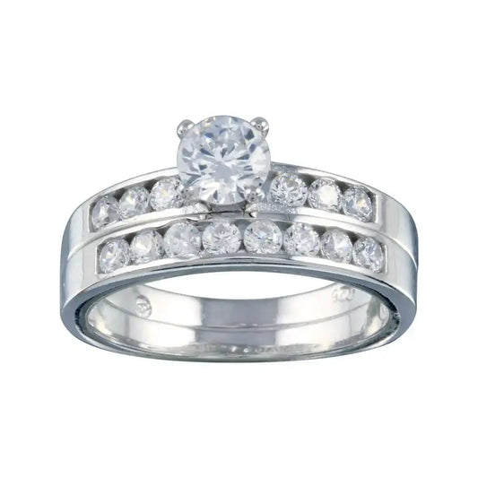 925 Sterling Silver Rhodium Plated Clear CZ Bridal Ring Set