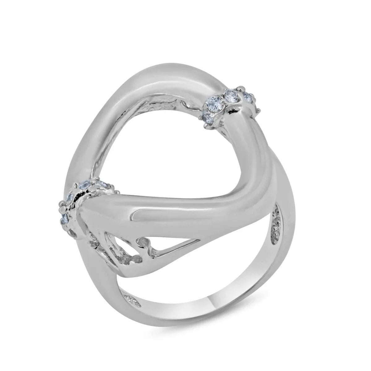 925 Silver Clearance-Rhodium Plated Clear CZ Open Round Ring