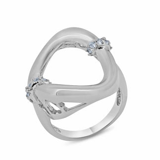 925 Silver Clearance-Rhodium Plated Clear CZ Open Round Ring
