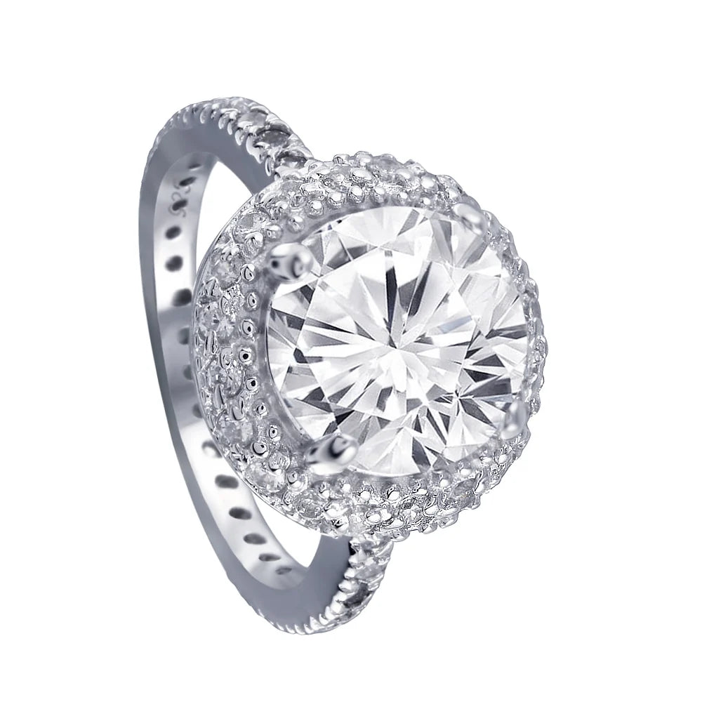 925 Sterling Silver Rhodium Plated Clear Cluster CZ Antique Bridal Ring