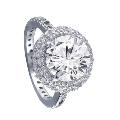 925 Sterling Silver Rhodium Plated Clear Cluster CZ Antique Bridal Ring