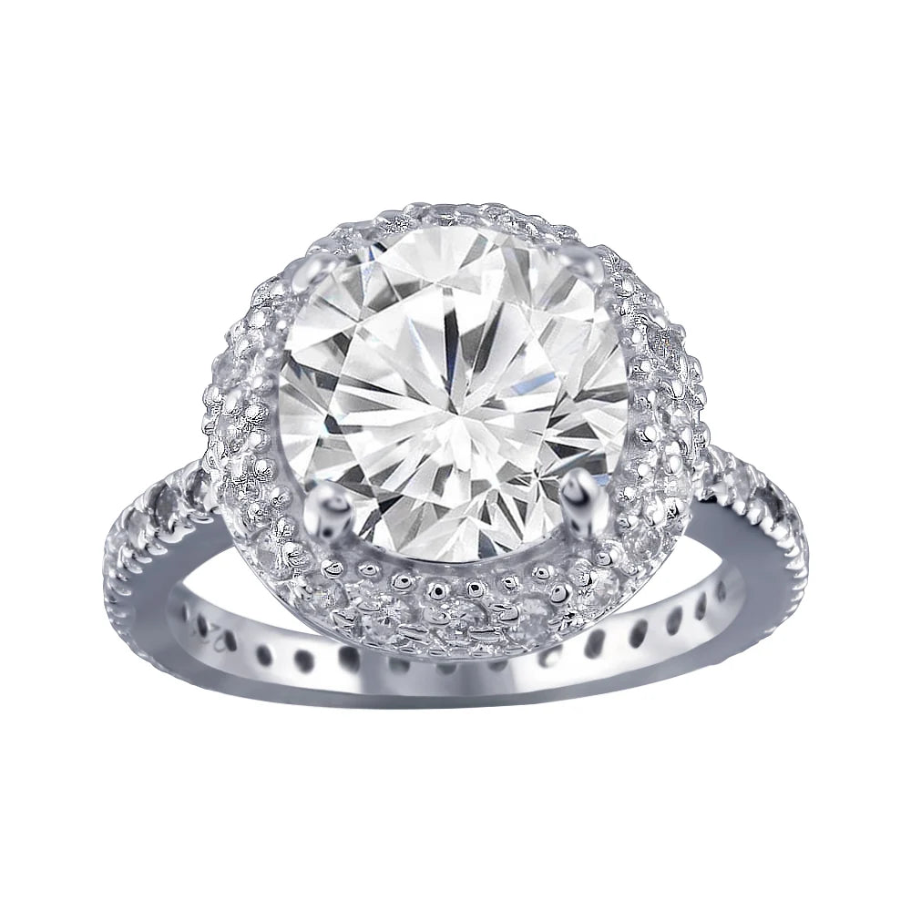 925 Sterling Silver Rhodium Plated Clear Cluster CZ Antique Bridal Ring