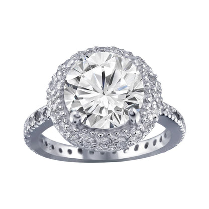925 Sterling Silver Rhodium Plated Clear Cluster CZ Antique Bridal Ring