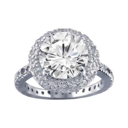925 Sterling Silver Rhodium Plated Clear Cluster CZ Antique Bridal Ring