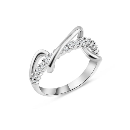 925 Sterling Silver Rhodium Plated CZ Winding Zigzag Ring