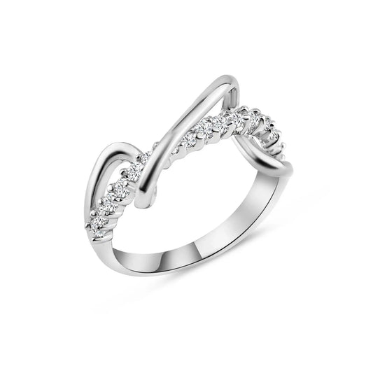 925 Sterling Silver Rhodium Plated CZ Winding Zigzag Ring