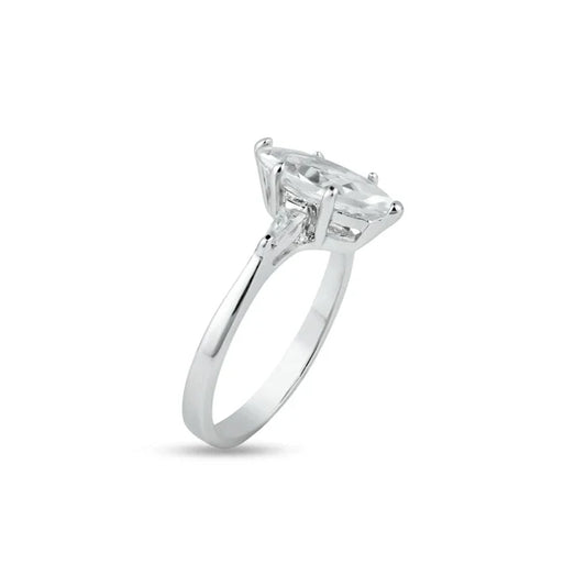 925 Sterling silver Rhodium Plated Single Marquise CZ Bridal Ring