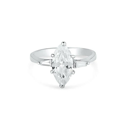 925 Sterling silver Rhodium Plated Single Marquise CZ Bridal Ring