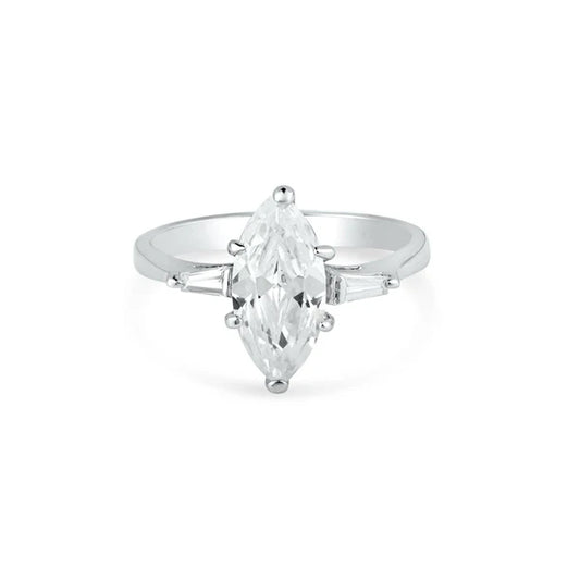 925 Sterling silver Rhodium Plated Single Marquise CZ Bridal Ring