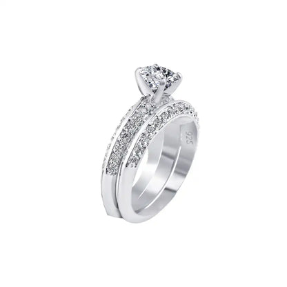 925 Sterling Silver Rhodium Plated Clear CZ Bridal Ring Set
