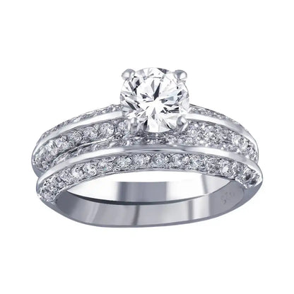 925 Sterling Silver Rhodium Plated Clear CZ Bridal Ring Set