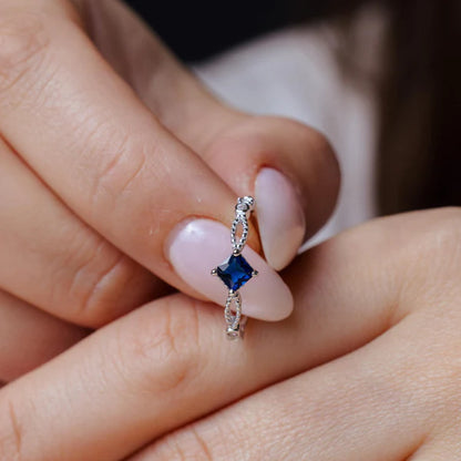 925 Sterling Silver Rhodium Plated Marquise Blue CZ Ring