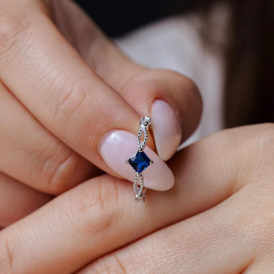 925 Sterling Silver Rhodium Plated Marquise Blue CZ Ring