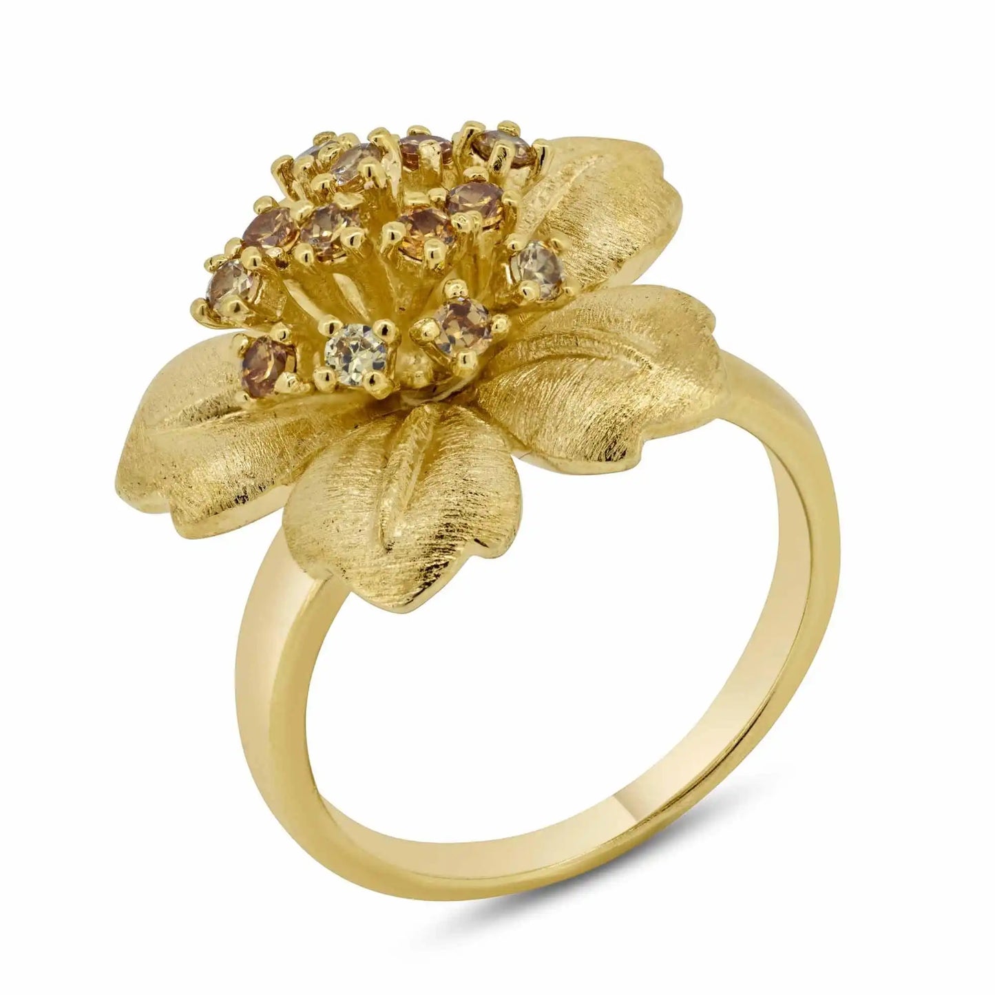 925 Sterling Silver Clearance Gold Plated Clear CZ Flower Ring