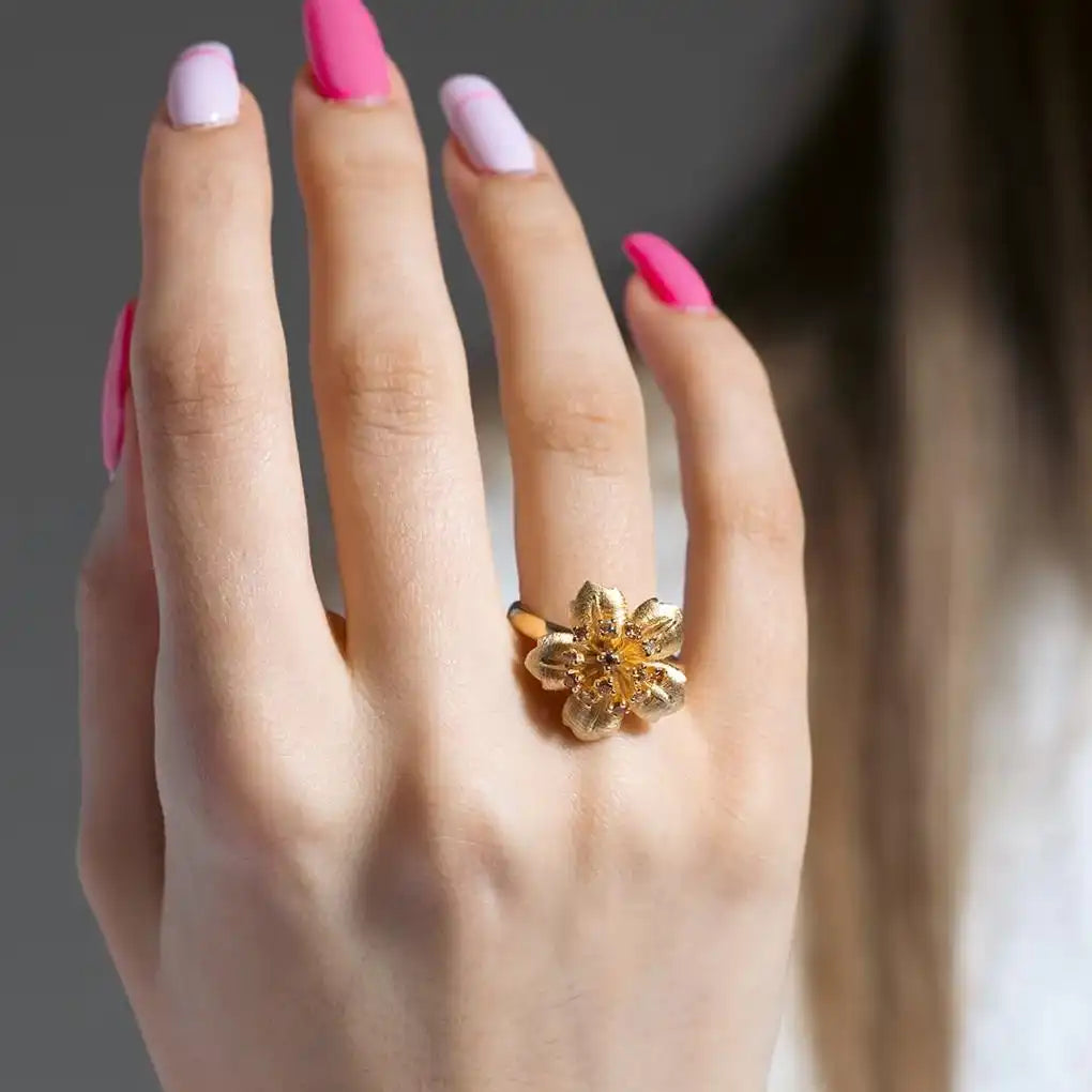 925 Sterling Silver Clearance Gold Plated Clear CZ Flower Ring