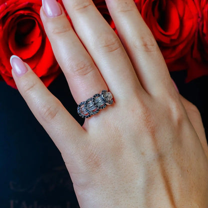 925 Sterling Silver Clearance Rhodium and Black Rhodium Plated Clear and Black CZ Overlapping Circle Ring