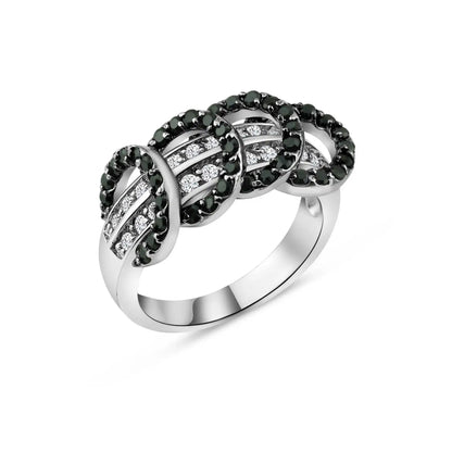 925 Sterling Silver Clearance Rhodium and Black Rhodium Plated Clear and Black CZ Overlapping Circle Ring