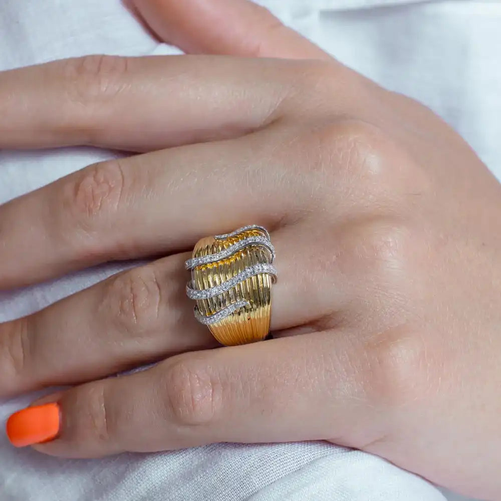 925 Sterling Silver Clearance Rhodium and Gold Plated Clear CZ Tendril Wrap Ring