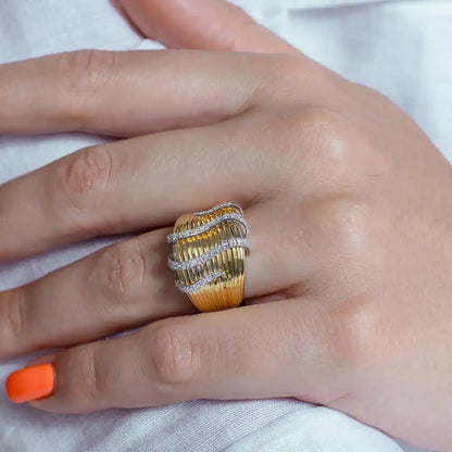 925 Sterling Silver Clearance Rhodium and Gold Plated Clear CZ Tendril Wrap Ring