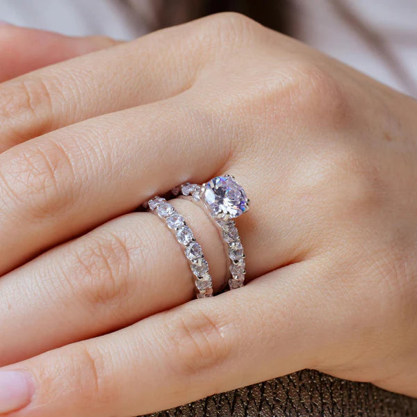 925 Sterling Silver Rhodium Plated Clear Square Center CZ Bridal Ring Set