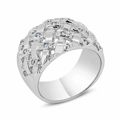 925 Sterling Silver Clearance Rhodium Plated Clear CZ Net Ring
