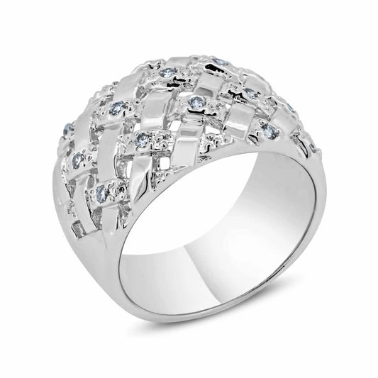 925 Sterling Silver Clearance Rhodium Plated Clear CZ Net Ring