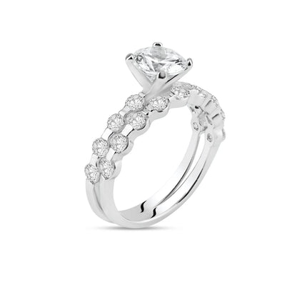 925 Sterling Silver Rhodium Plated Clear Round Center CZ Bridal Ring Set
