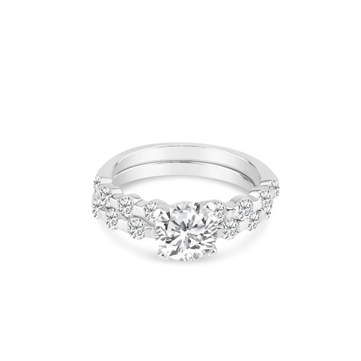 925 Sterling Silver Rhodium Plated Clear Round Center CZ Bridal Ring Set