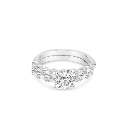 925 Sterling Silver Rhodium Plated Clear Round Center CZ Bridal Ring Set