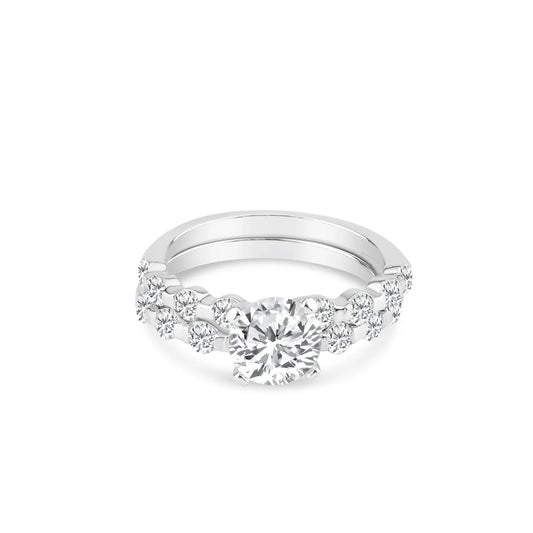 925 Sterling Silver Rhodium Plated Clear Round Center CZ Bridal Ring Set