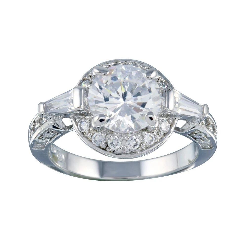 925 Sterling Silver Rhodium Plated Clear CZ Round Bridal Ring